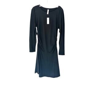NWT Daily Practice Ruched Sides Black Basic Soft Long Sleeve Mini Dress Medium